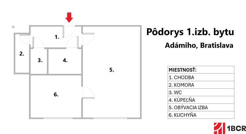 Pôdorys bytu - Adámiho, Bratislava.jpg